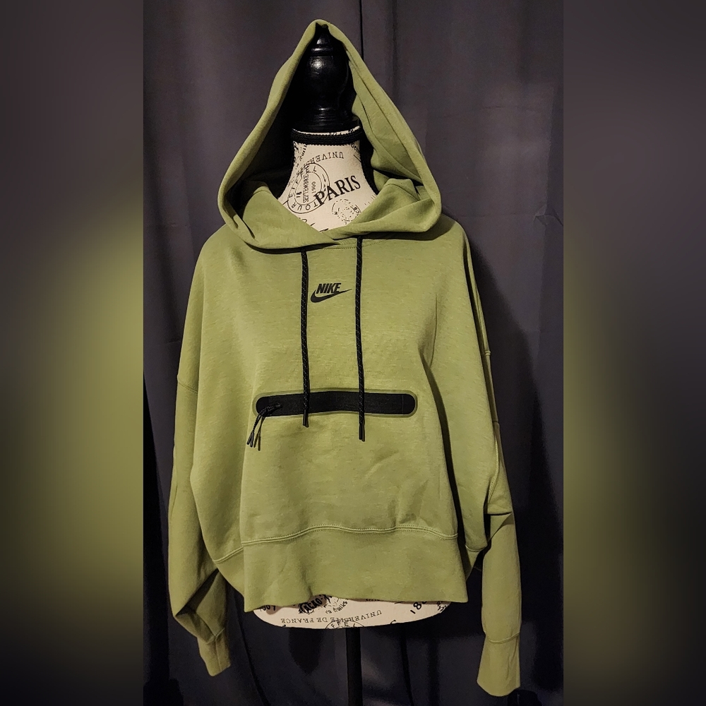 Women Nike Size Small Green Crop Oversized Hoodie Pullover